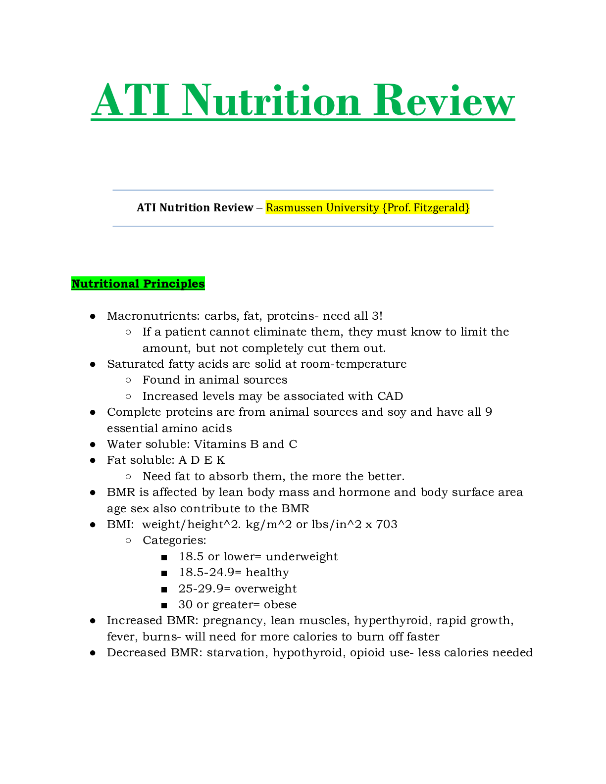 Preview image for ATI Nutrition Review – Rasmussen University